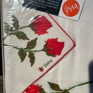 Vintage Vera Neuman Rosebud Screen Printed Linen New 8 Piece Placemats Napkins